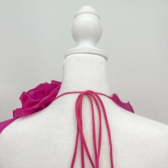 Fanci Club Dress Pink Garden of Eden Mini Ruffle Flower Halter Small - Picture 9 of 10